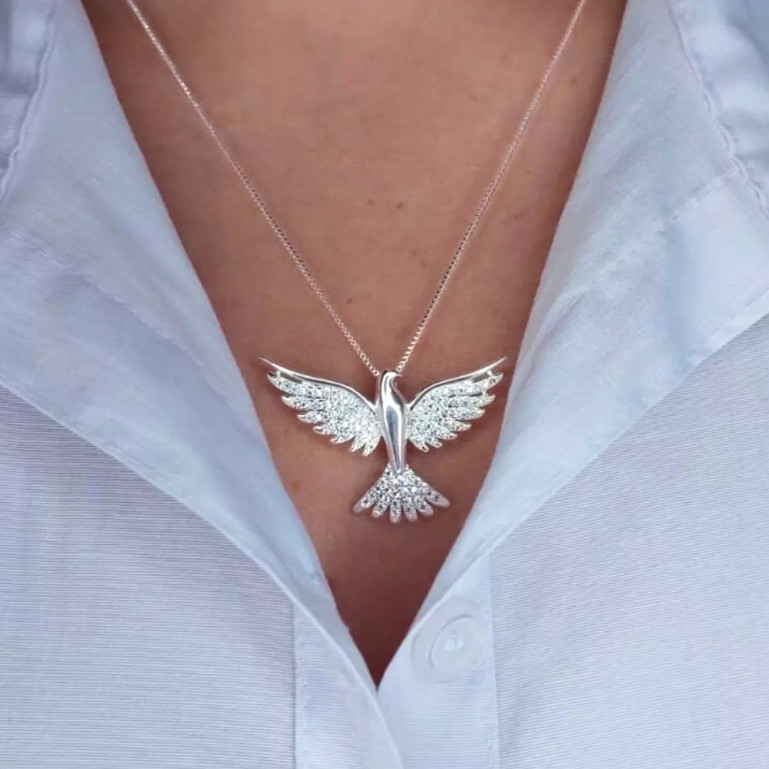 Colar Espírito Santo Com Zircônias Moda Feminina Banhado 925