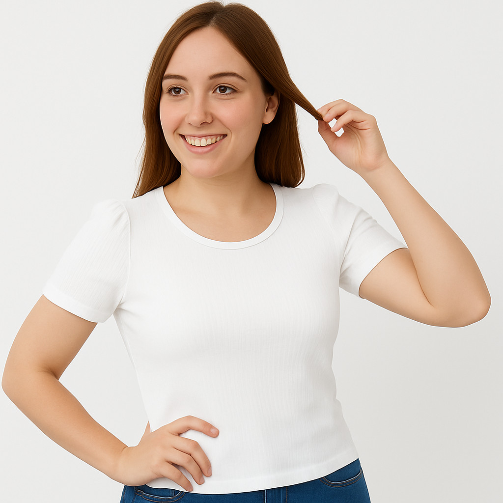 Blusa feminina lisa moderna gola rasa manga curta princesa blogueira