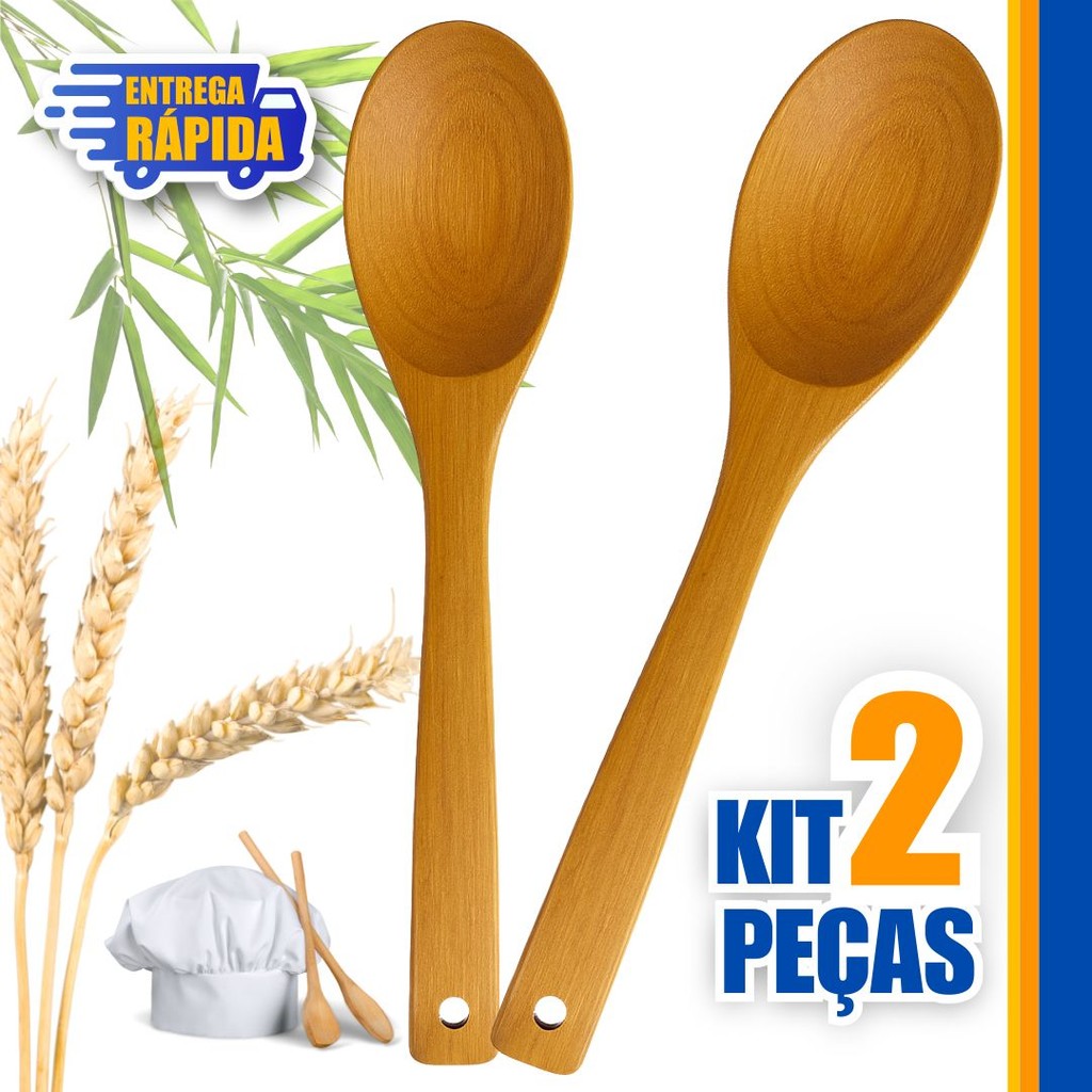 2 Unidades Colheres de Pau, Bambu Para Cozinhar Madeira Bamboo Media 30cm Para Cozinha Gourmet em Oferta na Shopee