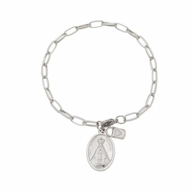 Pulseira Cadeia da Consagração com Medalha de Nossa Senhora Aparecida em Inox