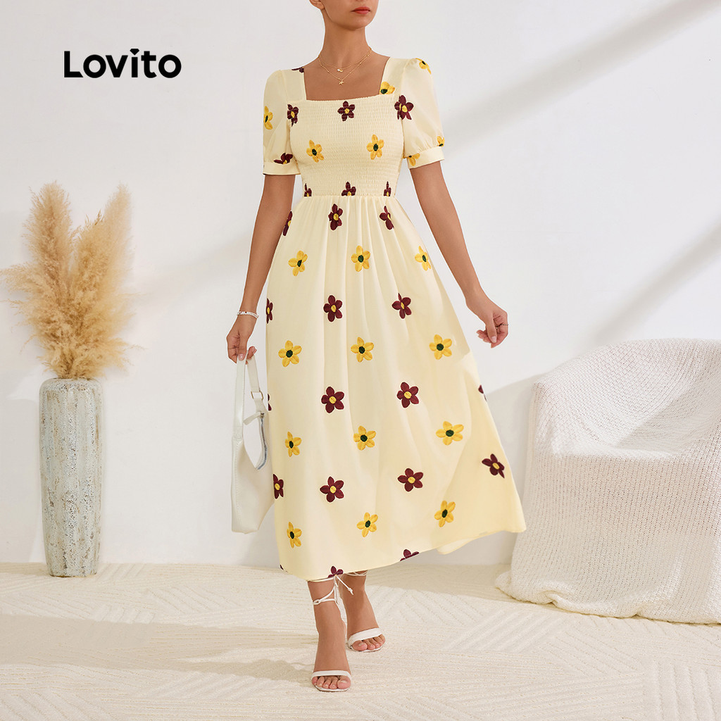 Lovito Vestido Boho Floral Com Babados Para Mulheres LBL24031 - Women Clothes