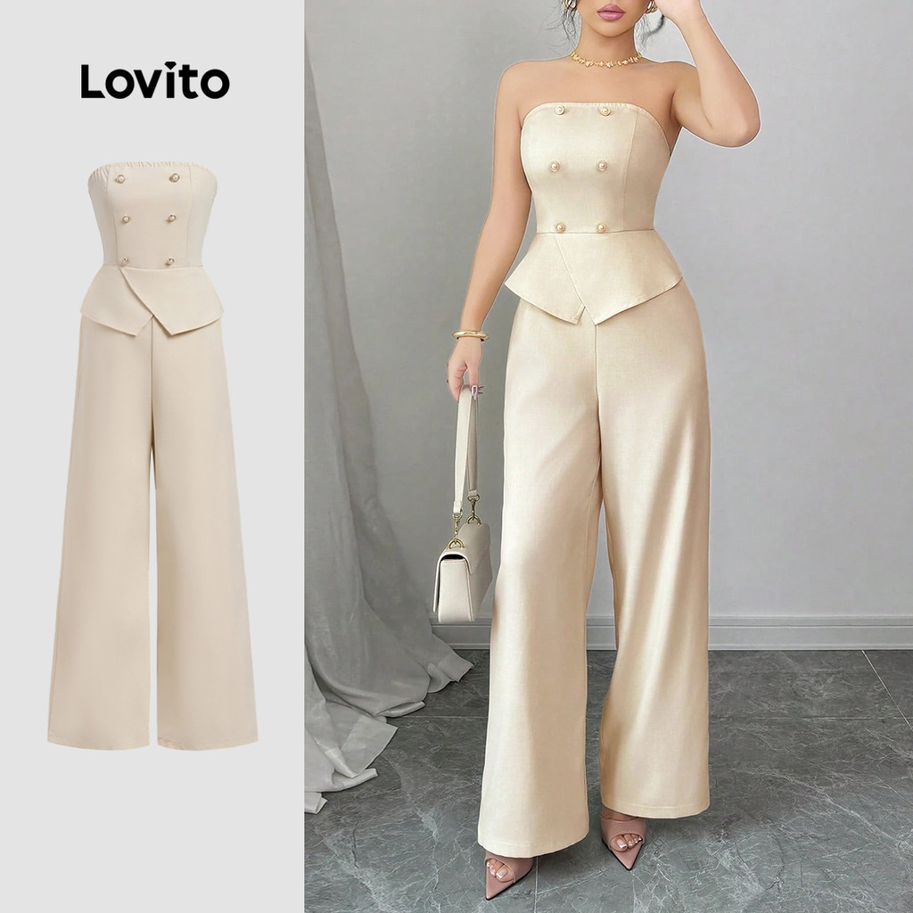 Lovito Macacão Elegante Com Botões Simples E Duplos Para Mulheres, Verão E Primavera L133ED612 em Oferta na Shopee