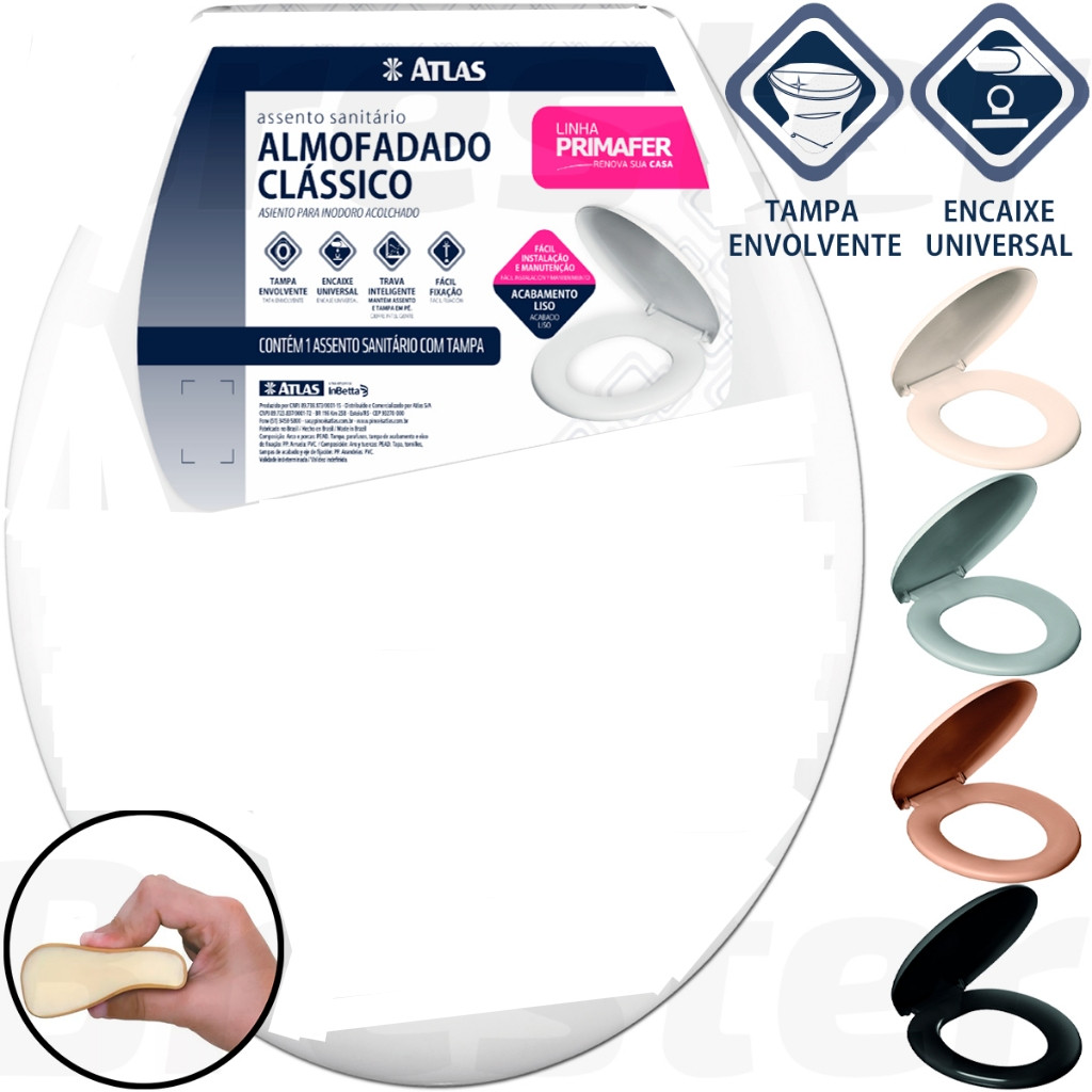 Assento Sanitário Almofadado Atlas Qualidade Oval Clássico Original Tampa Vaso Deca Celite Icasa Universal