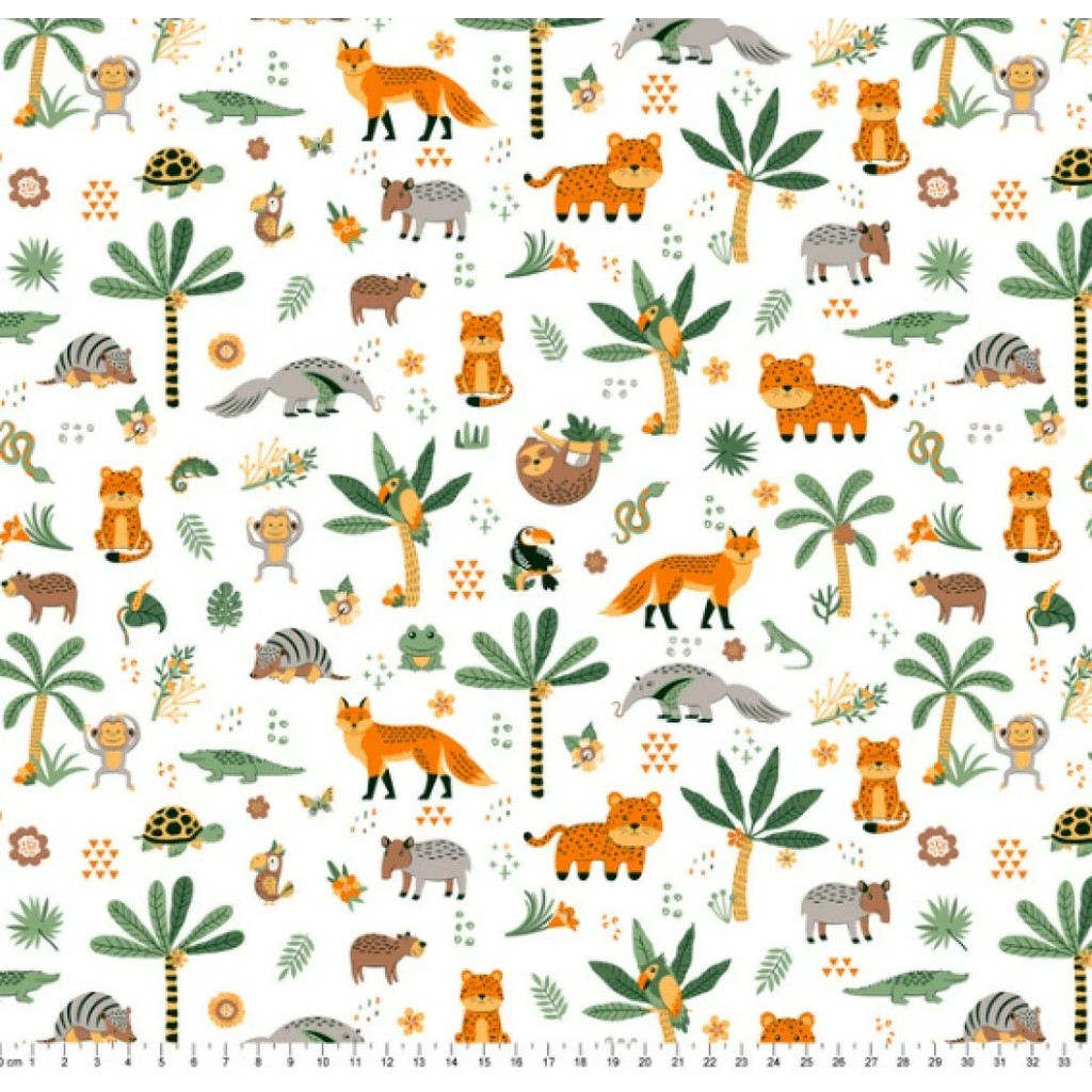 Tecido Tricoline Estampado Pantanal, 100% Algodão, Animais e Plantas, 150cm x 50cm Tecidos Caldeira