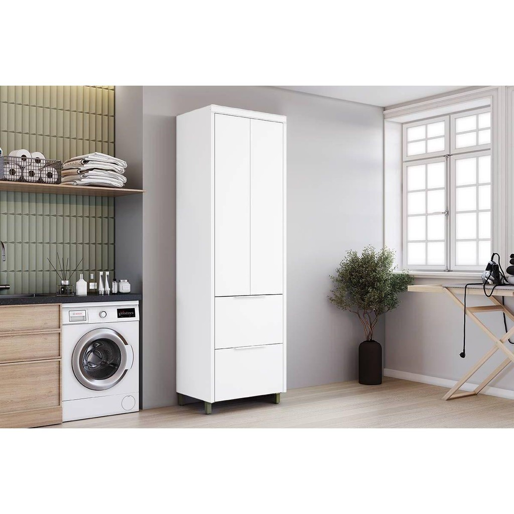 Armário Multiuso Lavanderia Marquesa c/ 2 Portas e 2 Gavetas 70cm Branca - Nesher em Oferta na Shopee