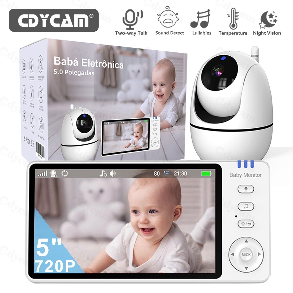 5" Babá Eletrônica, Bebê Câmera Monitor Vídeo,720P HD Monitor de Bebe,Visão nocturna,Sem Wi-Fi ,VOX,Temperatura ambiente