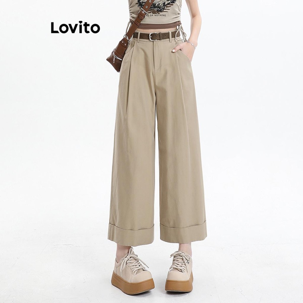 Lovito Calças casuais com botões lisos para mulheres LNE60222 - Women Clothes