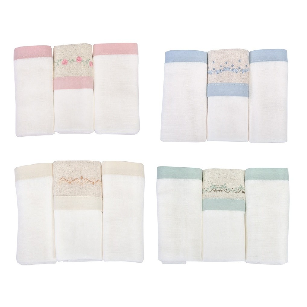 Kit Fralda de Pano para Bebê Bordada com Bainha 3 unidades Premium Loupiot Nature Minasrey em Oferta na Shopee