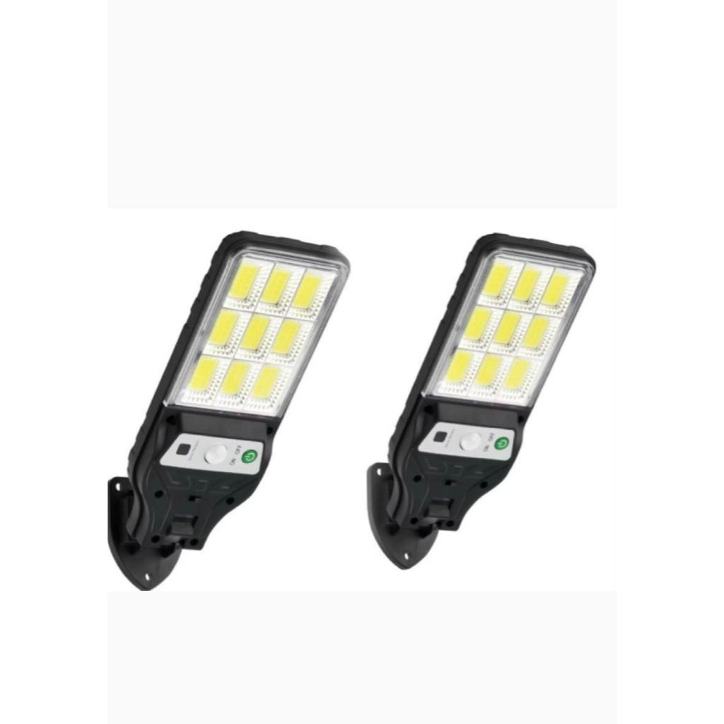 Kit 2 Luminária Led Solar Poste Rua Parede Sensor 108 Led Controle em Oferta na Shopee