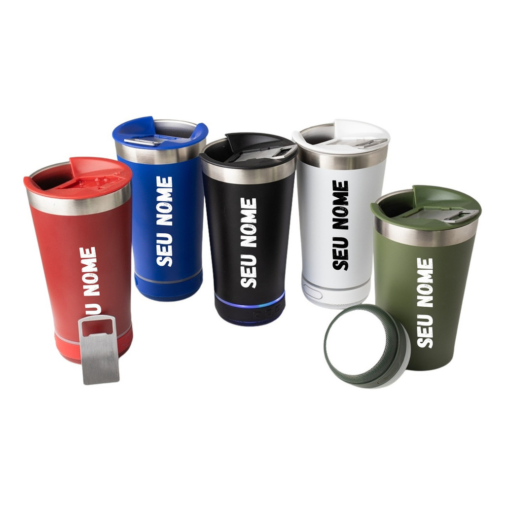 Copo Térmico Personalizado 420ml C/ Caixa De Som Bluetooth em Oferta na Shopee