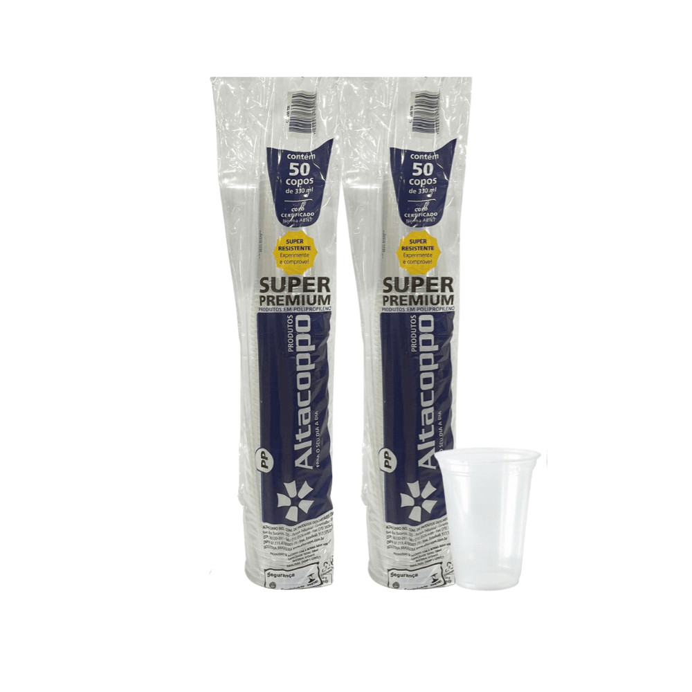 2 Pacotes de Copo 330ml transparente PP Altacoppo com 50 unidades em Oferta na Shopee