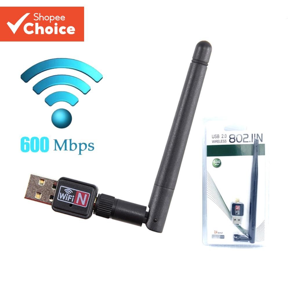 Adaptador Receptor WiFi USB Sem Fio 2.4Ghz 600Mbps De Alta Velocidade Com Antena Para PC Desktop