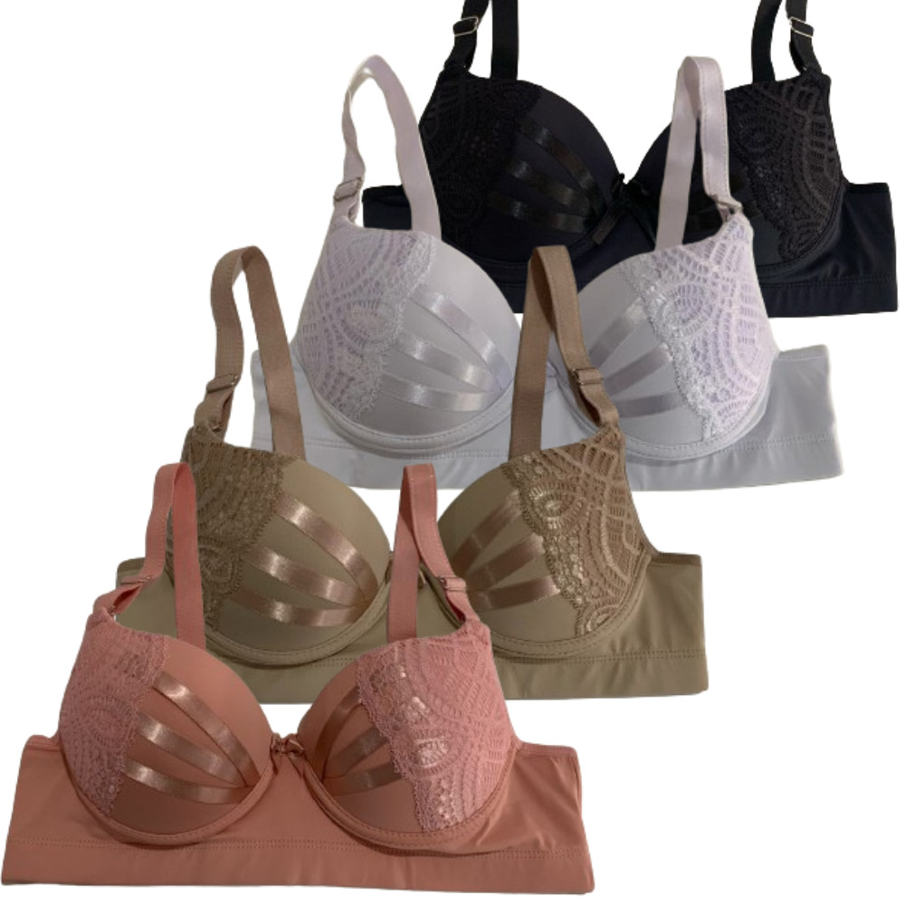 Kit 4 Sutiã Feminino Sustentação Com Alça Reforçada Detalhe Fita Bojo Íntimo Reforçado Microfibra em Oferta na Shopee