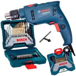Furadeira de Impacto 1/2 Pol 550W com Reversão GSB550 com Estojo 30 Peças X-Line Titânio BOSCH
