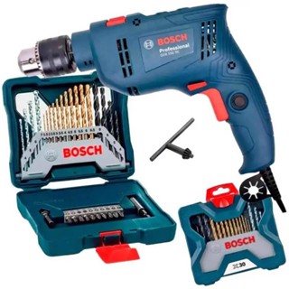 Furadeira de Impacto 1/2 Pol 550W com Reversão GSB550 com Estojo 30 Peças X-Line Titânio BOSCH em Oferta na Shopee