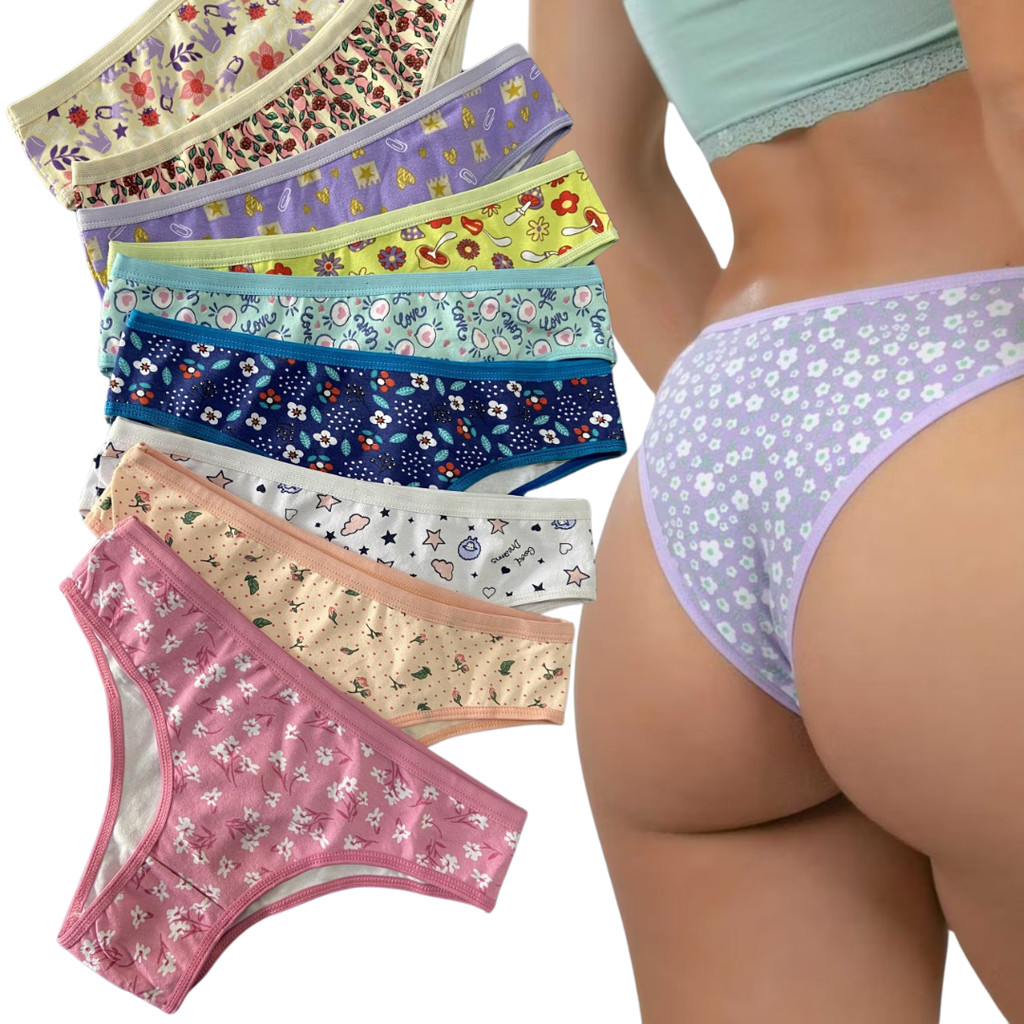 Kit 10 Calcinhas Algodão Premium Feminina Estampado Conforto Lingerie Não Marca Anti Alerg...
