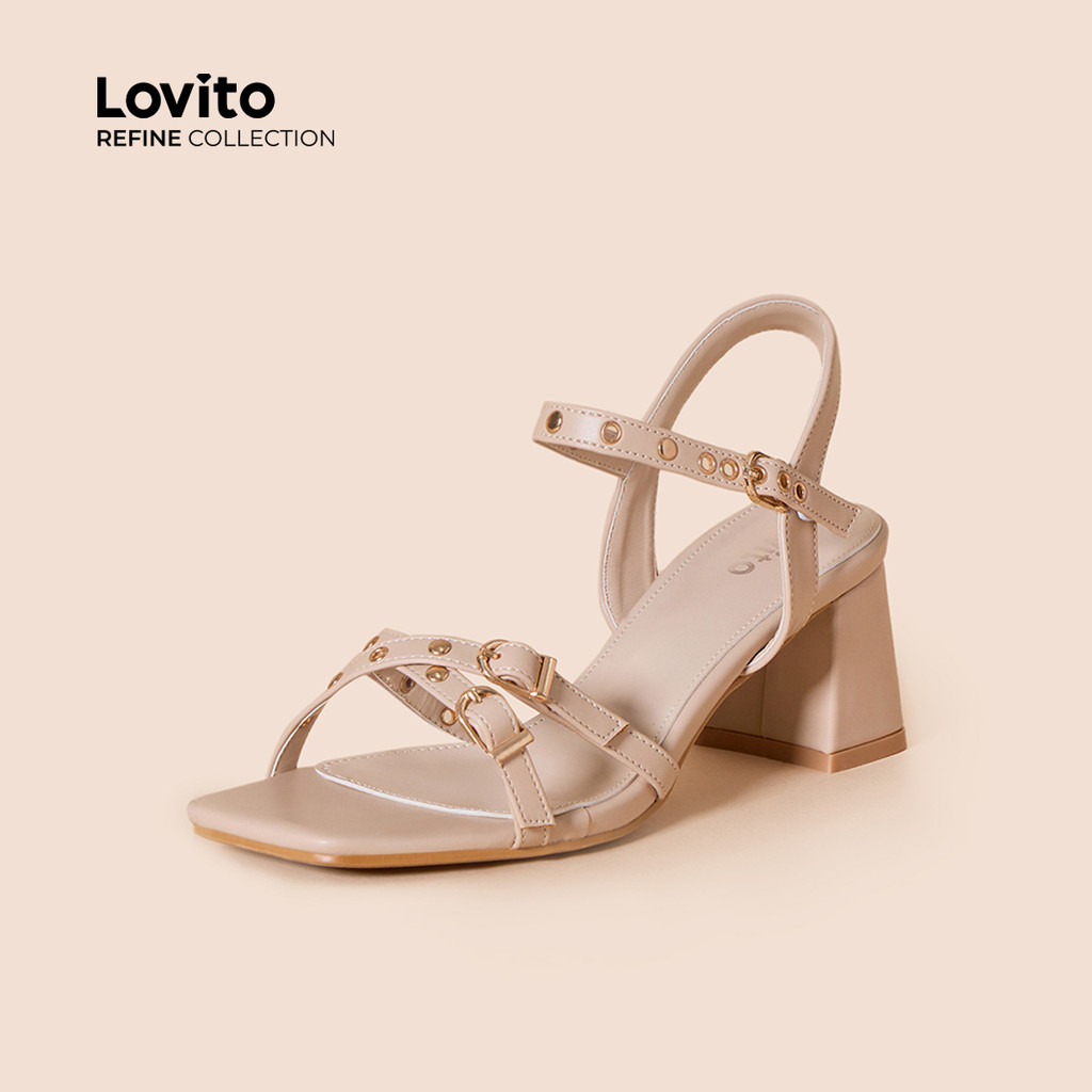 (Lovito Refine) Elegante Ilhós Fivela Liso Torna Você Parece Mais Salto Personalidade Lega...