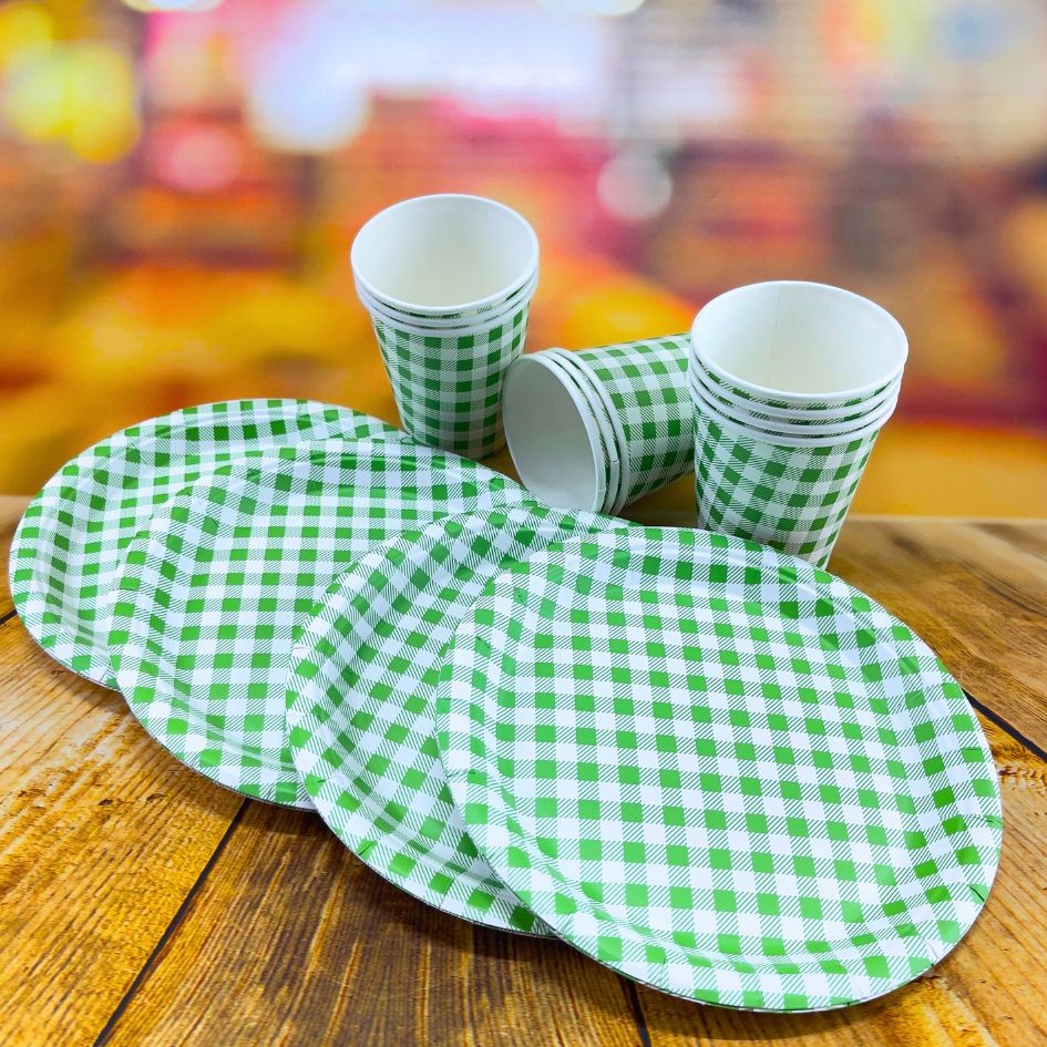 KIT VERDE XADREZ 30 PRATOS+30 COPOS DE PAPEL DESCARTÁVEL  ( SILVER FESTAS ) FESTA JUNINA 2025 em Oferta na Shopee