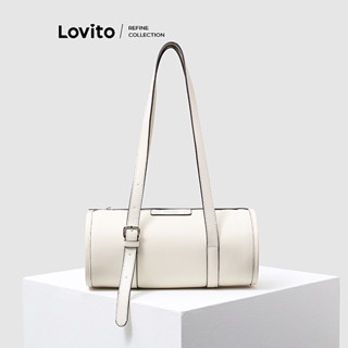 (Lovito Refine) Bolsa casual lisa com textura de barril, bolsa de ombro pequena para mulheres L111FD029 em Oferta na Shopee