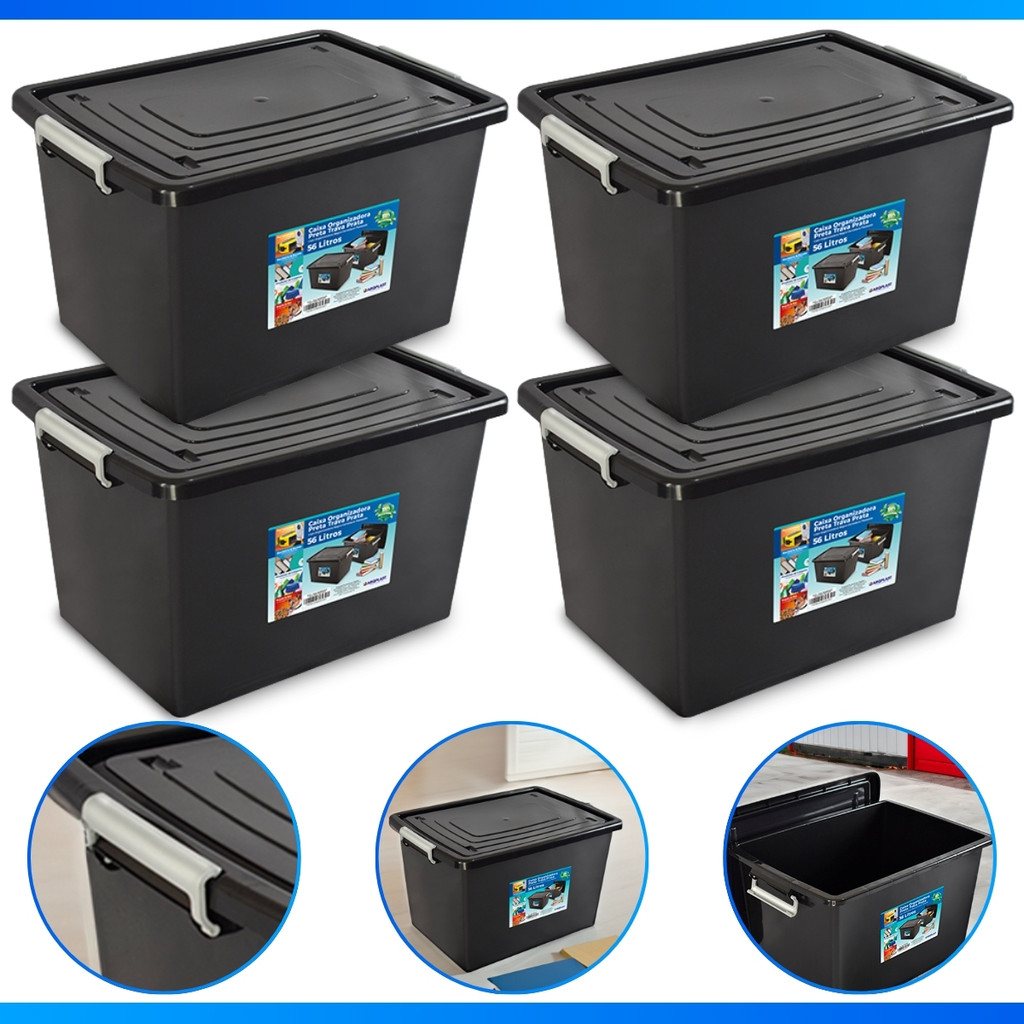Kit 4 Caixa Decorativa com tampa e trava 56 litros grande resistente - PROMOÇÃO