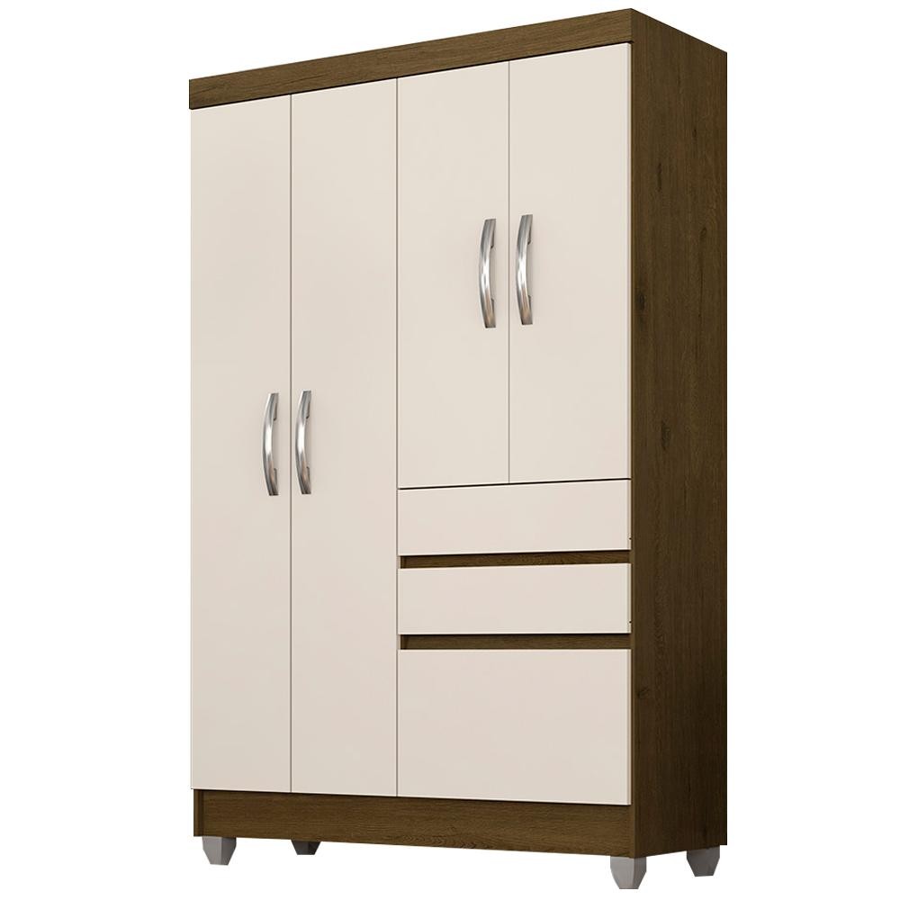 Guarda Roupa Solteiro Lia 4 Portas Cedro/ Off White - Moveis Arapongas - Home & Living