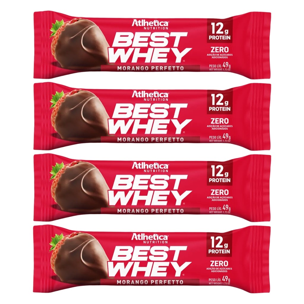 Kit 4 Best Whey Atlhetica 49g Morango Perfetto 12g Proteína