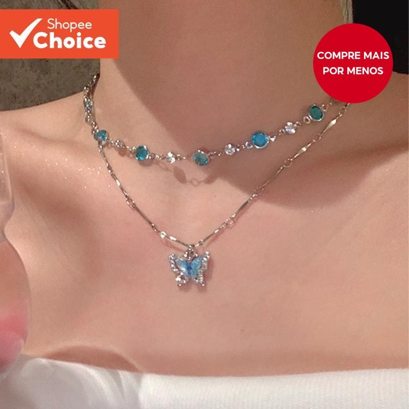 2 cor oceano Original verão legal sentimento borboleta colar acessórios feminino luz luxo ...