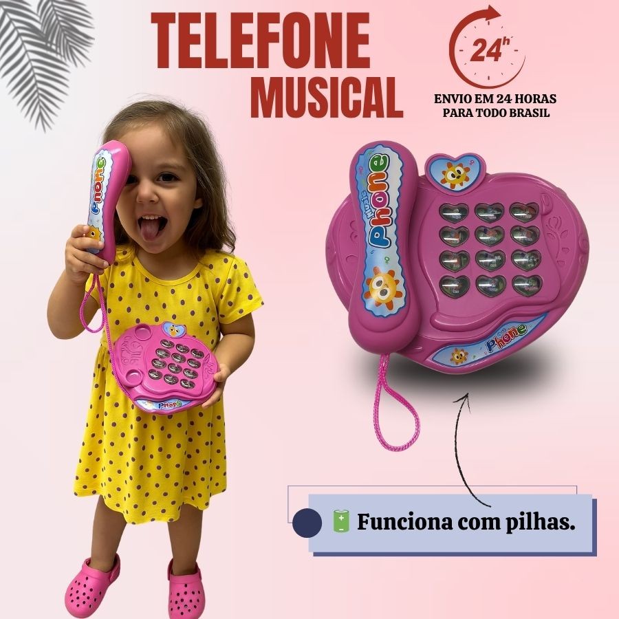 Telefone Infantil Musical Animal Som Luz Brinquedo Educativo