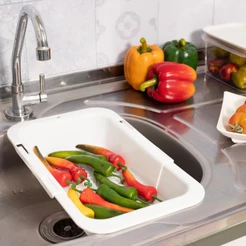Escorredor de Pia Alimentos Saladas Ajustável Retrátil Multiuso Branco Plasútil
