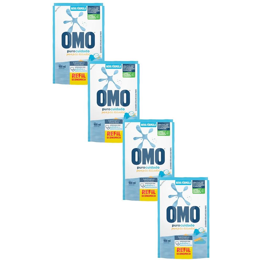 Kit 4 Refil Sabão Líquido Omo Puro Cuidado 900ml em Oferta na Shopee