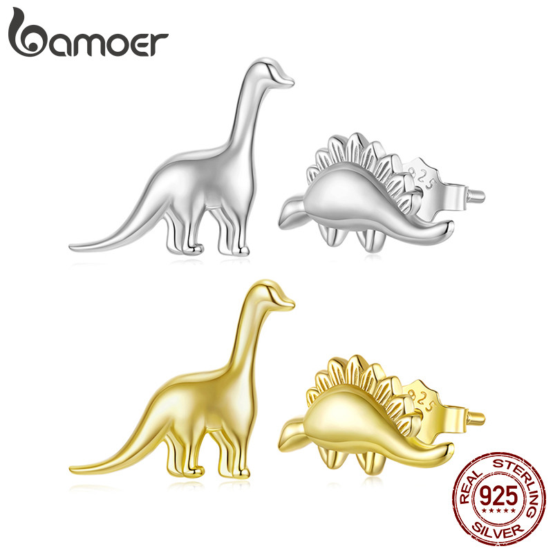 Bamoer 925 Brincos De Prata Esterlina Dois Tons Assimétrico Dinossauro Arte Design Moda Anti-Alergia Jóias Presente Femi em Oferta na Shopee