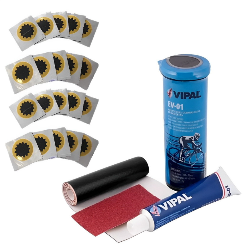 Kit Remendo Bike Pneu de Moto de Bicicleta Vipal + 20 Remendos Estrela 30mm Vipal Reparo Pneu Moto em Oferta na Shopee