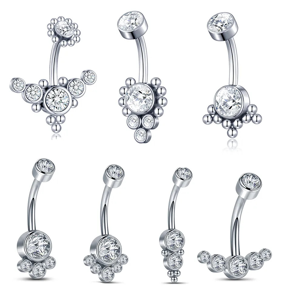 Feeling 316L Piercing Umbigo De Aço Inoxidável Interno Anel Roscado Mulheres Zircon Barras Body Jewelry Nombril em Oferta na Shopee
