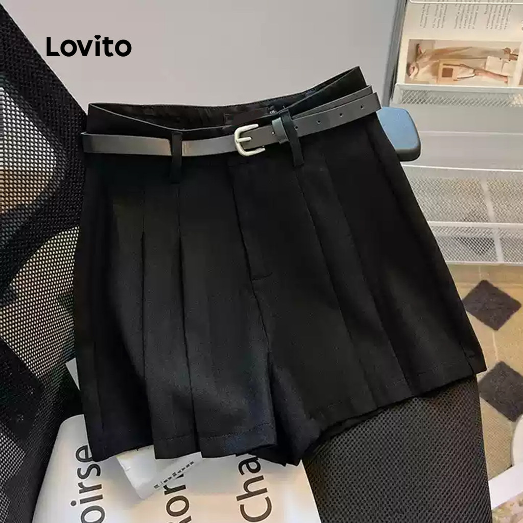 Lovito Curto plissado liso elegante para mulheres L131LD1099 - Women Clothes