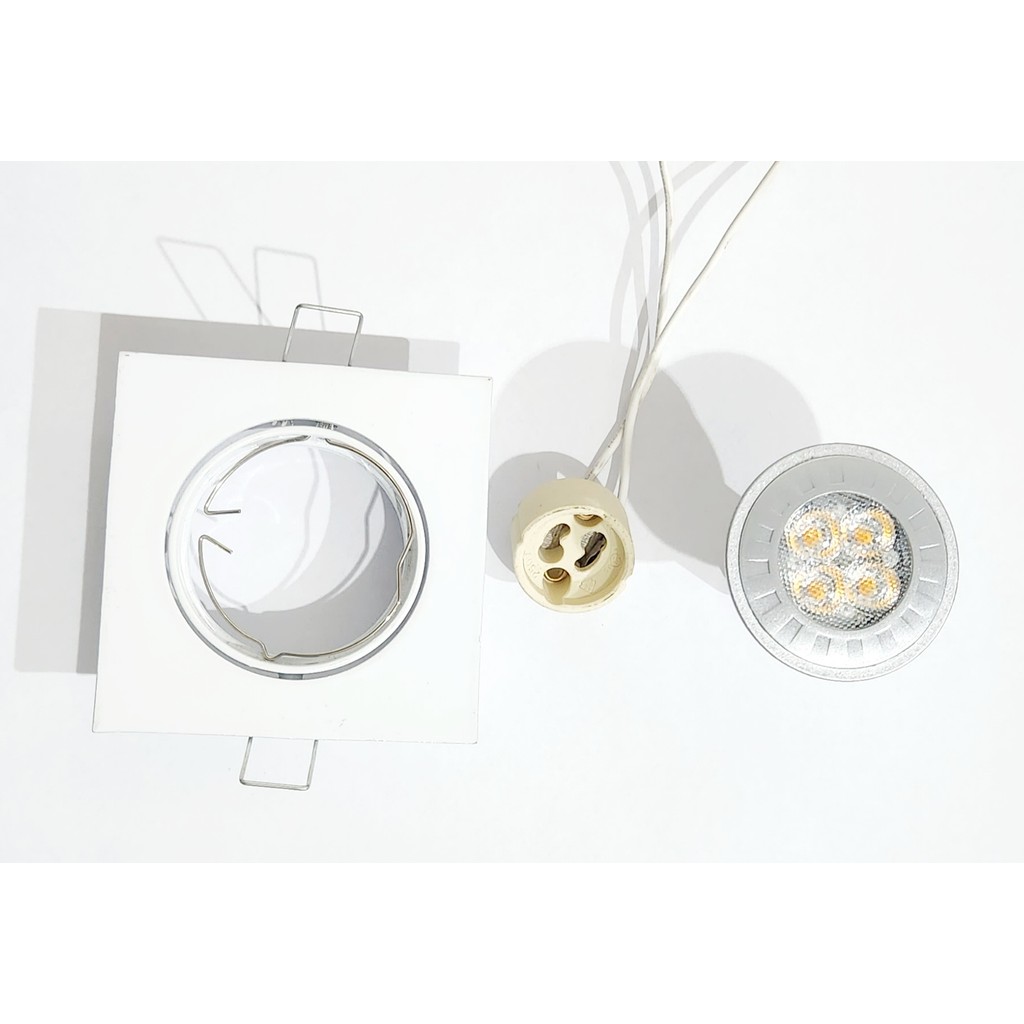 Spot Aluminio Branco Direcionavel Embutir Quadrado Completo Lampada de Led e Rabicho Startec
