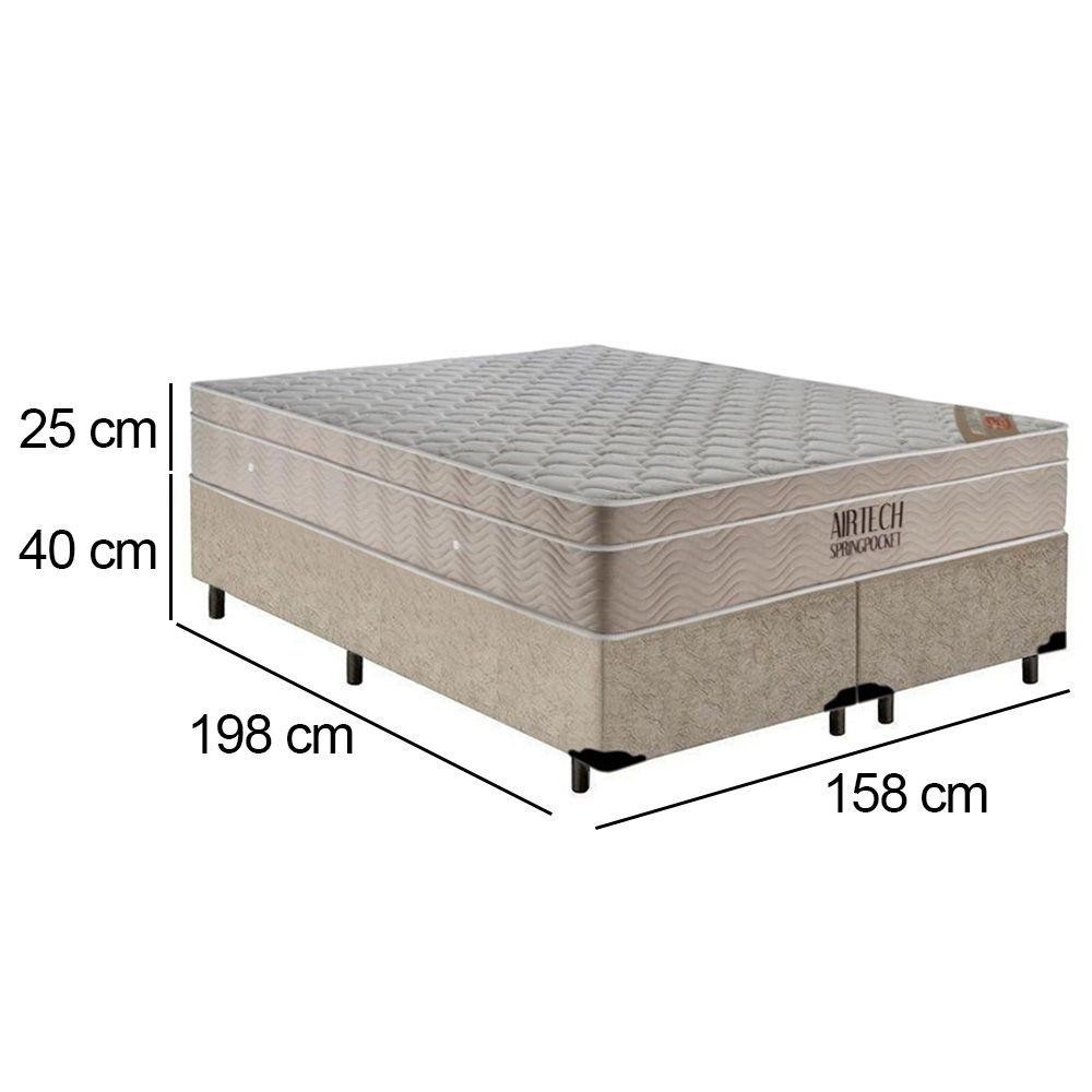 Detalhes do Cama Box Queen Bipartido Suede + Colchão Ortobom Airtech Molas Ensacadas 158x198x65 Bege