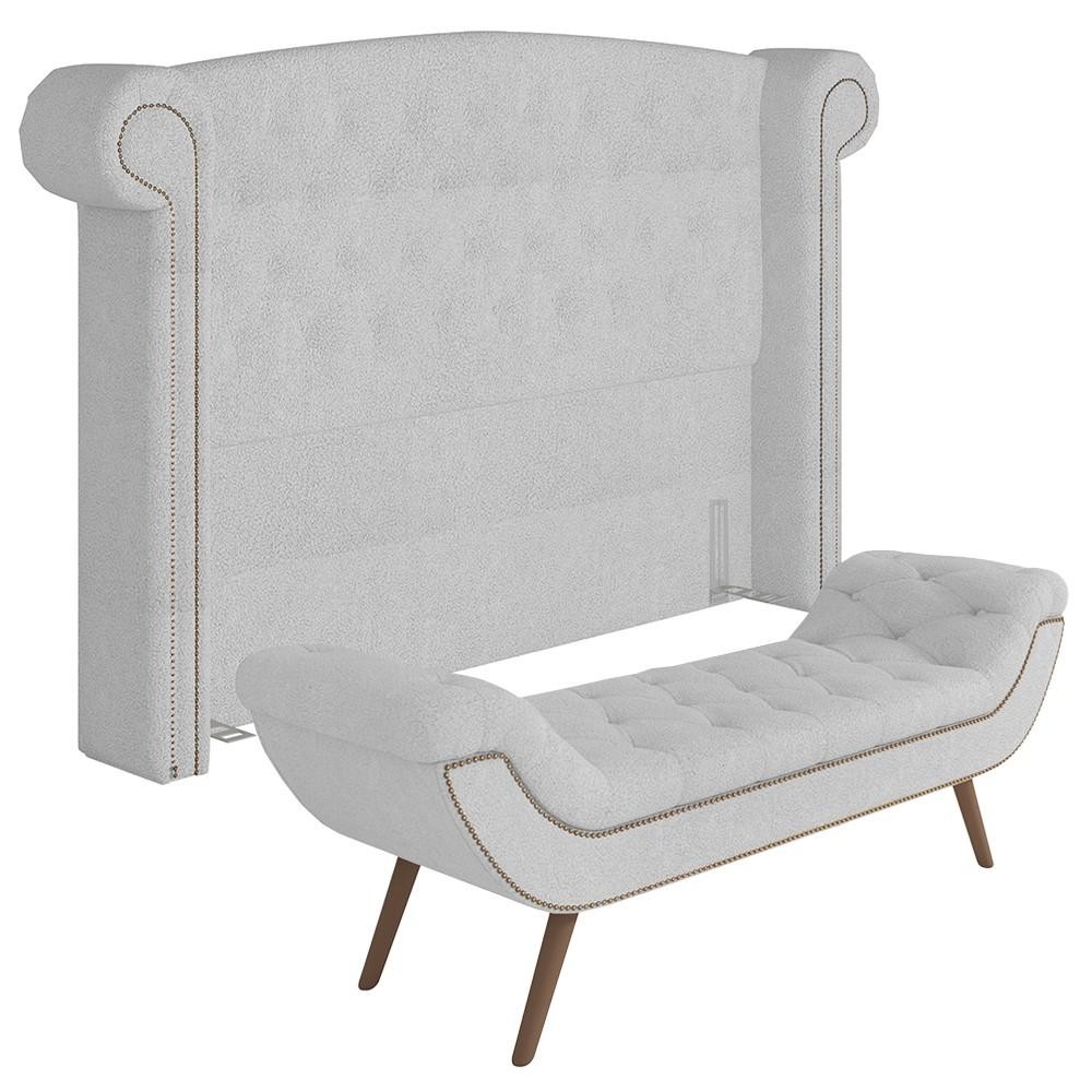 Cabeceira Cama Box Casal 140cm Provença e Recamier Veneto Z37 Boucle Branco - Mpozenato