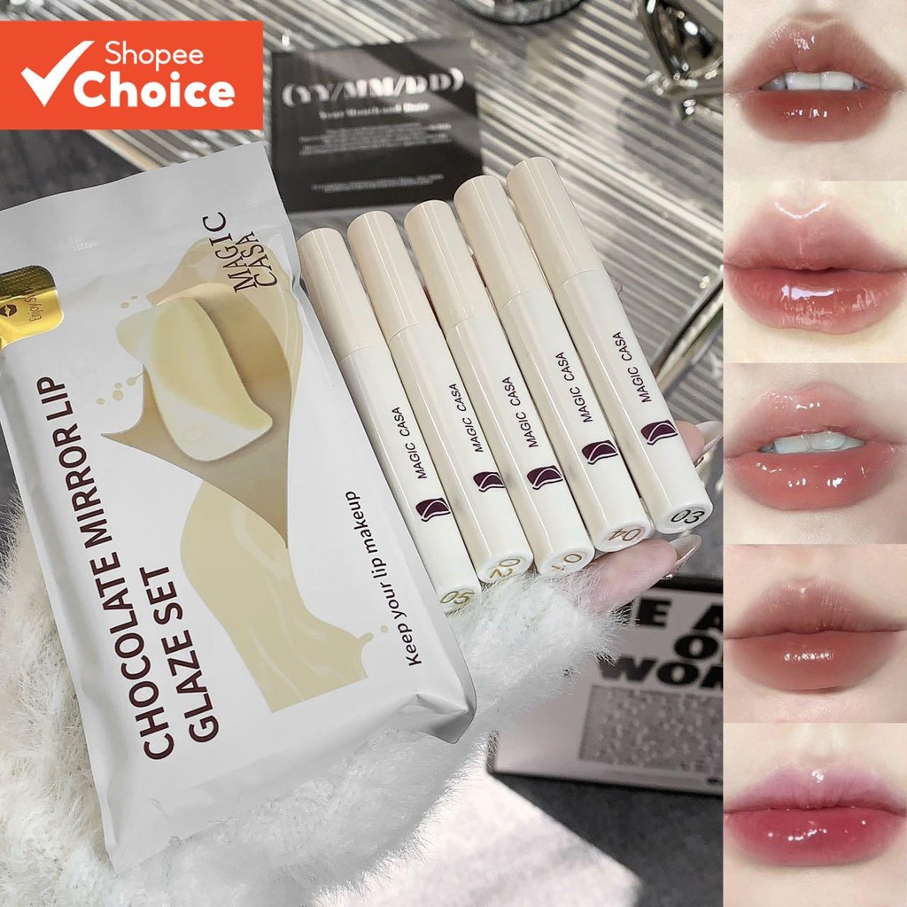 Caixa De Conjunto De Brilho Labial De chocolate Branco Com Lábios Orvalhados Brilhantes , Resistente A Manchas Longas E