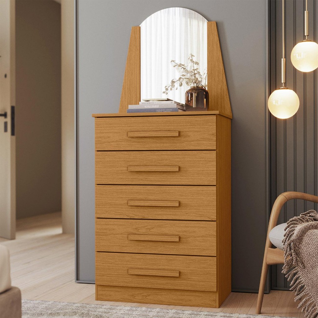 Cômoda Para Quarto Com Penteadeira Laris A02 Cinamomo - Mpozenato