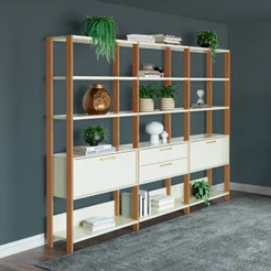 Estante para Livros 2 Portas 2 Gavetas Industrial Off White/Freijó - Dalla Costa
