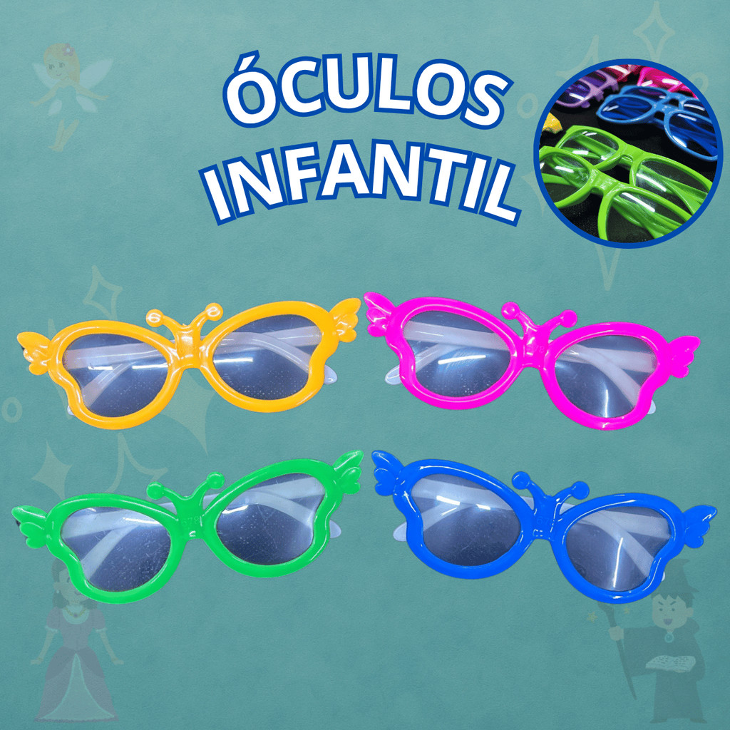 Kit 4 Óculos Infantil Fantasia Borboleta e Wayfarer Sortido Plástico - WDF / Criança / Divertido