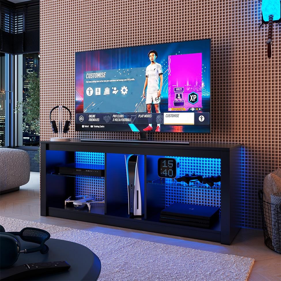 Rack para TV até 55 Polegadas com LED Leo Preto 136 cm em Oferta na Shopee