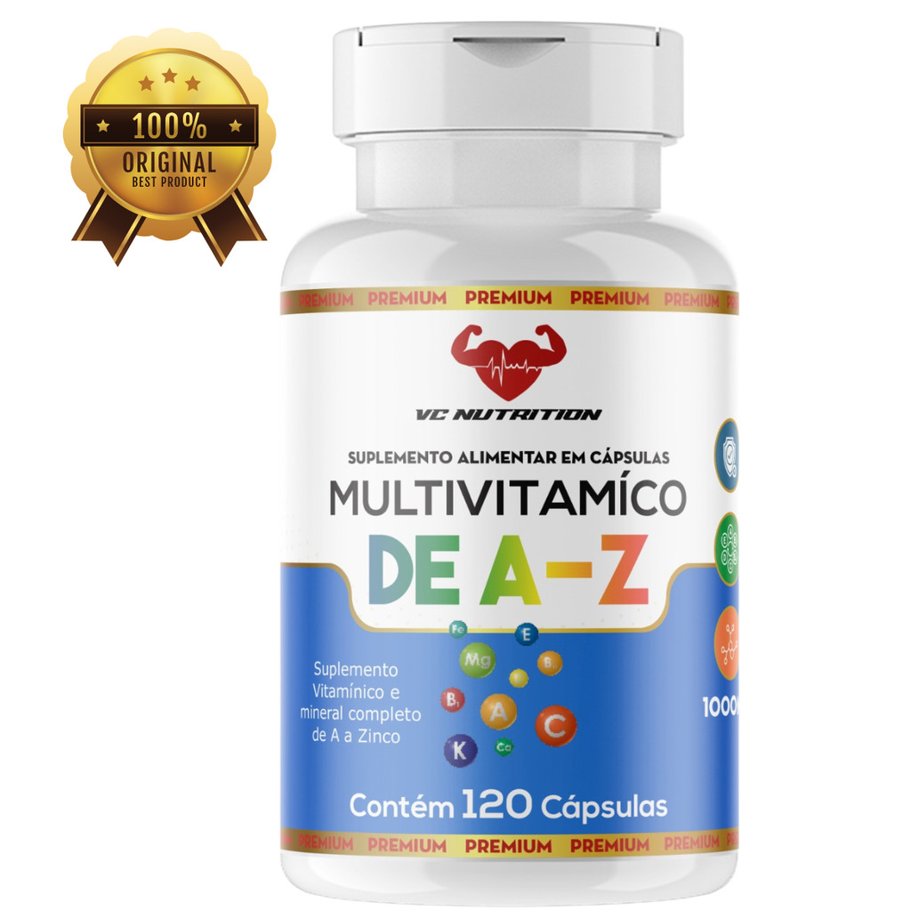 Multivitamínico de A a Z / 120 cápsulas de 1000mg / Polivitaminico - Homem e Mulher
