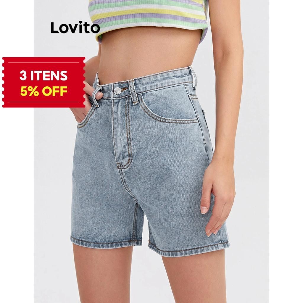 (Trendy) Lovito Shorts Jeans Casuais Com Bolso Liso Para Mulheres L79AD101 (Multicolorido) em Oferta na Shopee