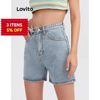 (Trendy) Lovito Shorts Jeans Casuais Com Bolso Liso Para Mulheres L79AD101 (Multicolorido) em Oferta na Shopee