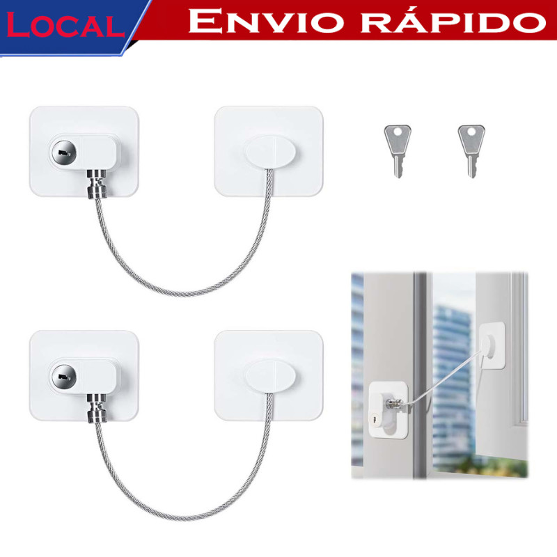 Conjunto 2 Travas Segurança Brancas Chave Dupla ABS Aço Inoxidável Sem Perfuração Geladeira Janela Porta