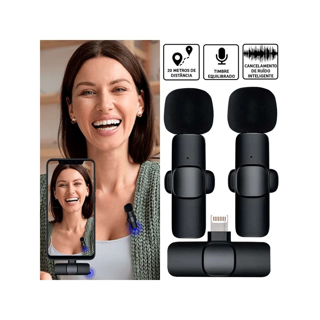 Microfone de Lapela Sem Fio K9 Vlog Compatível Tipo C e iPhone em Oferta na Shopee