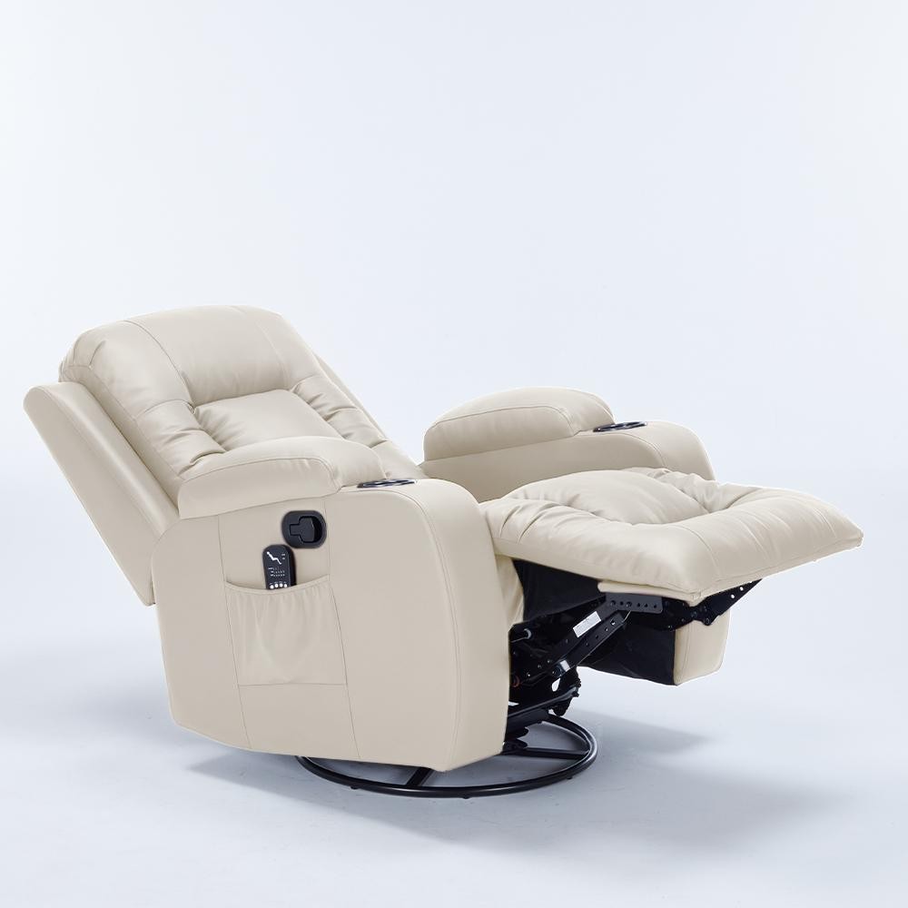 Cadeira com Massagem Poltrona do Papai Giratória Reclinável Manual Austin Aquecimento PU Bege G94 em Oferta na Shopee