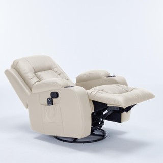 Cadeira com Massagem Poltrona do Papai Giratória Reclinável Manual Austin Aquecimento PU Bege G94 em Oferta na Shopee