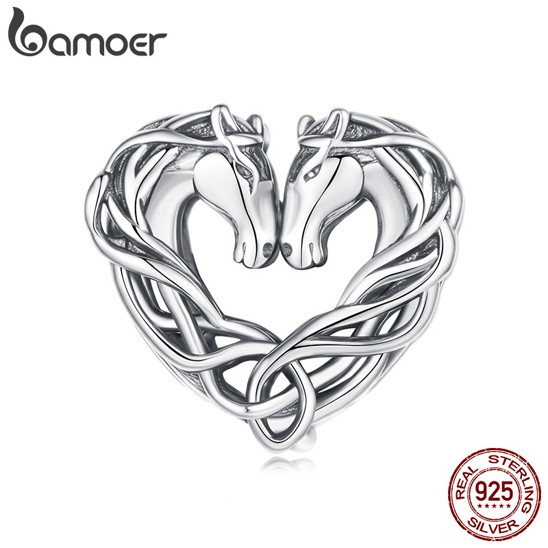 Bamoer 925 Prata Esterlina Charme Duplo Cavalo Celta Nó Pingente DIY Para Pulseira Presentes Mulher